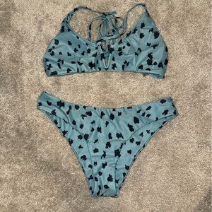Teal and Black Bikini Set